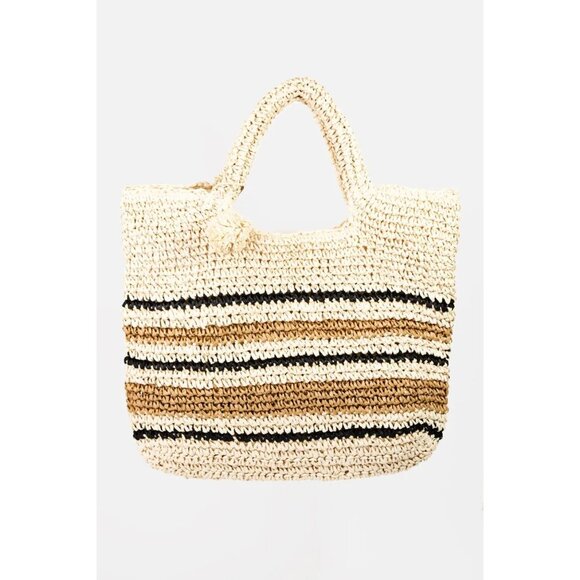 Fame Striped Straw Braided Tote Bag - Picture 2 of 4